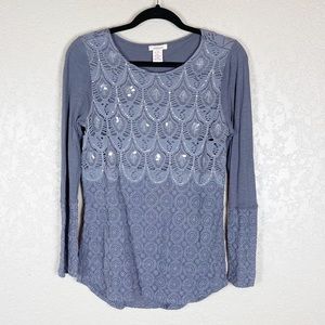 Sundance Grey embroidered sequin long sleeve top